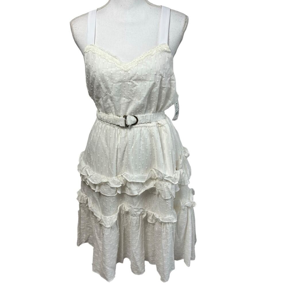 LDT CELIA WHITE EYELET TIERED MINI DRESS WHITE SIZE 10 BRAND NEW $179MSRP